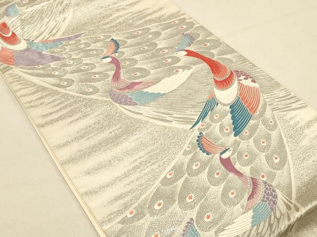 平和屋着物◎六通柄袋帯 唐織 孔雀文 九百錦プラチナ箔 正絹 逸品 DAAX6203jm