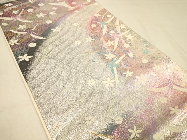 平和屋着物◎六通柄袋帯 唐織 飛鶴舞花文 金銀糸 正絹 逸品 DAAX6407jm