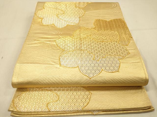 平和屋着物◎六通柄袋帯 流水舞葉文 金糸 正絹 逸品 DAAX6412jm