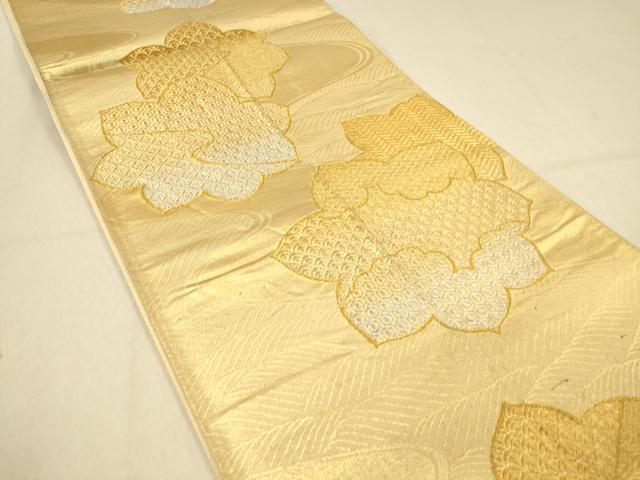 平和屋着物◎六通柄袋帯 流水舞葉文 金糸 正絹 逸品 DAAX6412jm