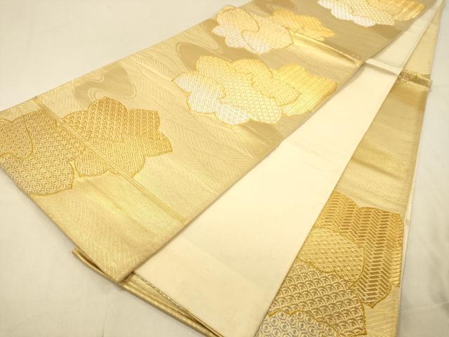 平和屋着物◎六通柄袋帯 流水舞葉文 金糸 正絹 逸品 DAAX6412jm