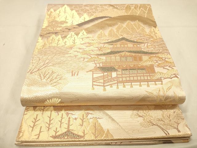 平和屋着物◎六通柄袋帯 風景文 金糸 正絹 逸品 DAAX6481jm