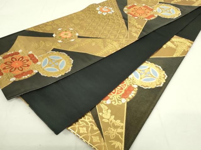 平和屋着物◎六通柄袋帯 唐織 花丸文 藤花房 黒地 金糸 正絹 逸品 DAAX7074qp