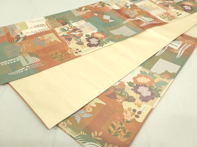 平和屋着物◎六通柄袋帯 唐織 鴛鴦花文 能衣の美 金糸 正絹 逸品 DAAX7207xg