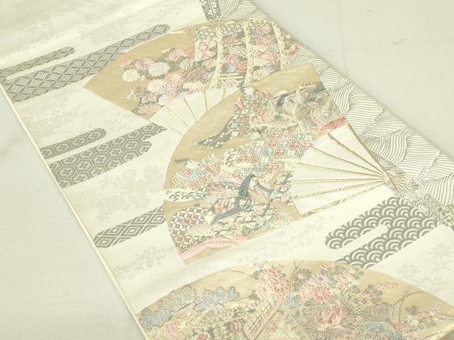 平和屋着物◎六通柄袋帯 扇面取り三十六歌仙図 プラチナ箔 正絹 逸品 DAAX7358qp
