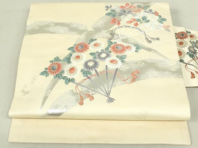 平和屋着物◎九寸名古屋帯 唐織 雪輪扇面花文 金銀糸 正絹 逸品 DAAX7363qp