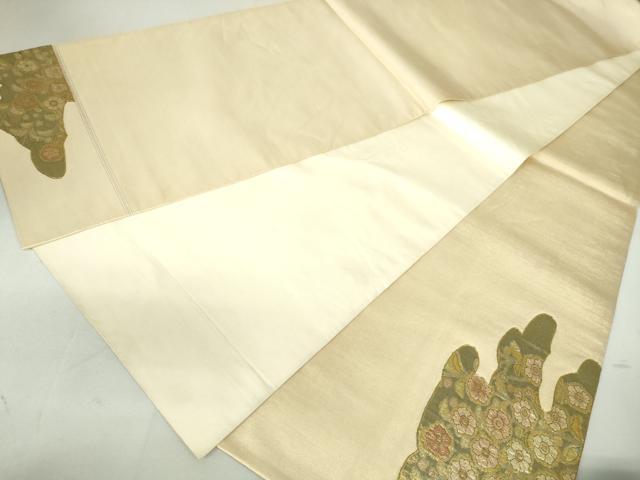 平和屋着物◎太鼓柄袋帯 駒刺繍 枝花文 金糸 正絹 逸品 DAAX7620qa
