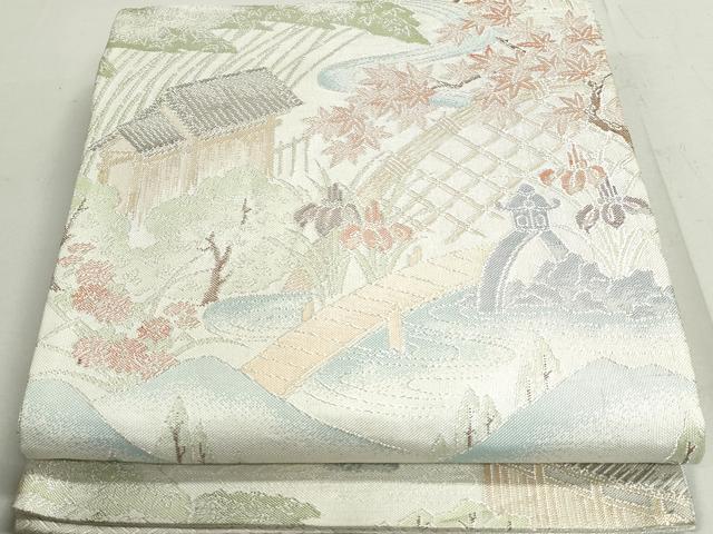 平和屋着物◎佐賀錦 六通柄袋帯 風景文 銀糸 正絹 逸品 DAAX7684qa