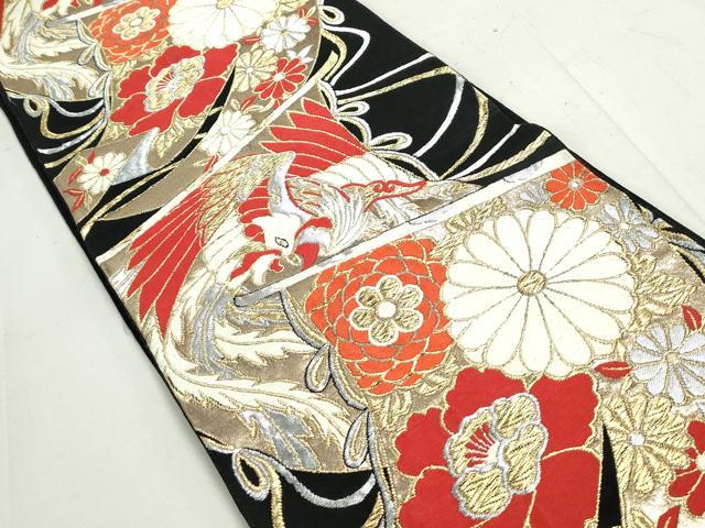 平和屋着物◎六通柄袋帯 唐織 几帳鳳凰文 黒地 金銀糸 正絹 逸品 DAAX7705qa