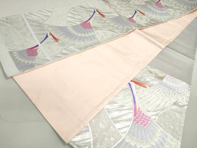 平和屋着物◎六通柄袋帯 唐織 孔雀文 銀糸 正絹 逸品 DAAX7734qa
