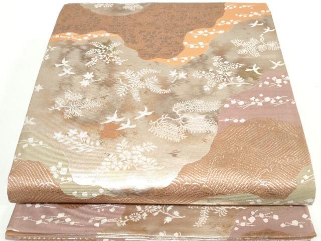 平和屋着物◎六通柄袋帯 道長飛鶴花文 プラチナ二重箔 正絹 逸品 DAAX7809qa
