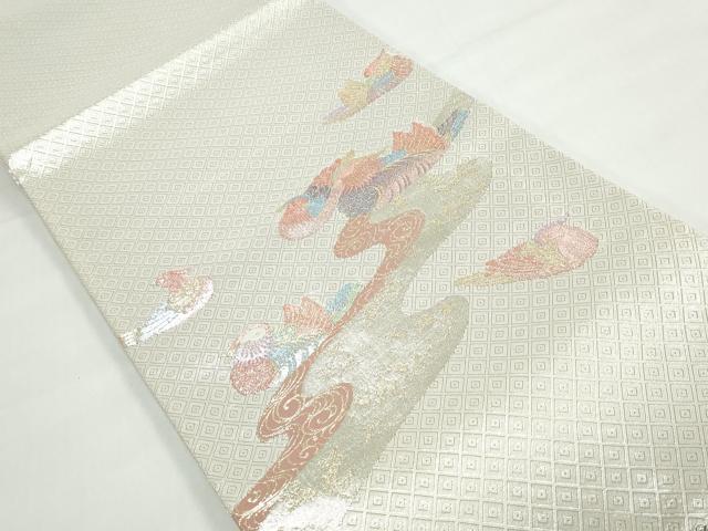 平和屋着物◎佐賀錦 太鼓柄袋帯 流水鴛鴦文 金銀糸 正絹 逸品 DAAX7884qa