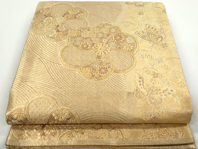 平和屋着物◎六通柄袋帯 花蝶文 金糸 正絹 逸品 DAAX7928qa