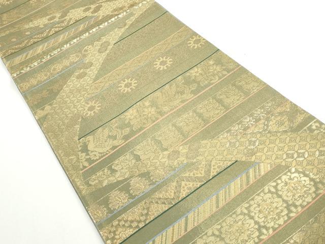 平和屋着物◎六通柄袋帯 横段動物文 金糸 正絹 逸品 DAAX7933qa
