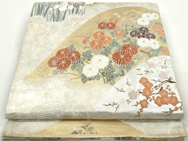 平和屋着物◎六通柄袋帯 唐織 立波枝梅花文 金銀糸 正絹 逸品 DAAX7980qa