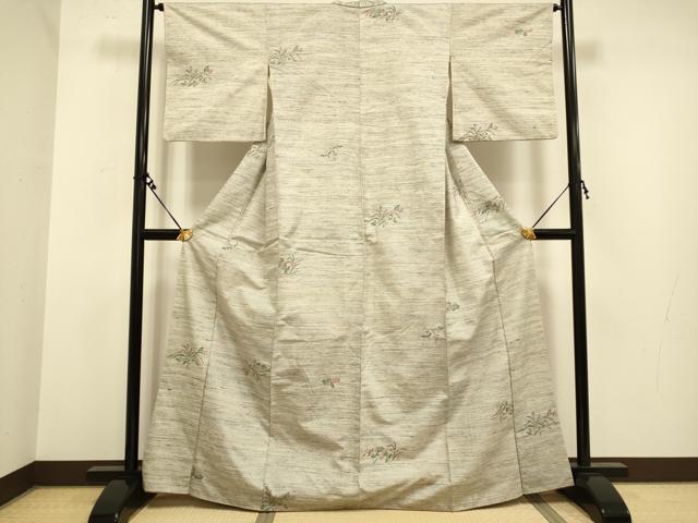 平和屋着物■上質な小紋 紬地 草花文 正絹 逸品 DAAX8392du