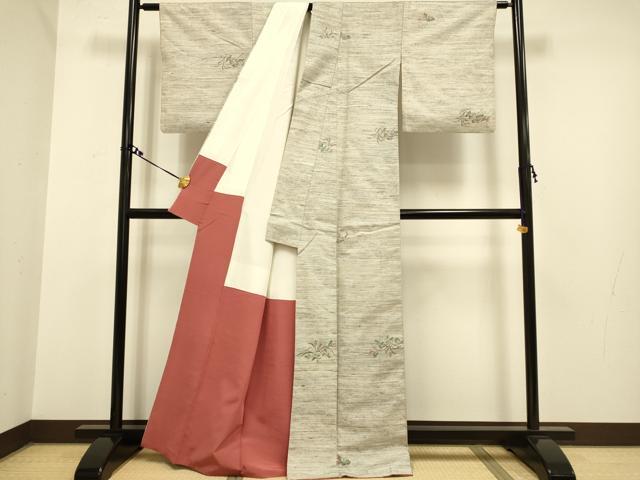 平和屋着物■上質な小紋 紬地 草花文 正絹 逸品 DAAX8392du
