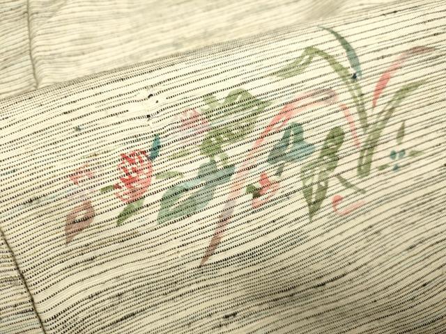 平和屋着物■上質な小紋 紬地 草花文 正絹 逸品 DAAX8392du