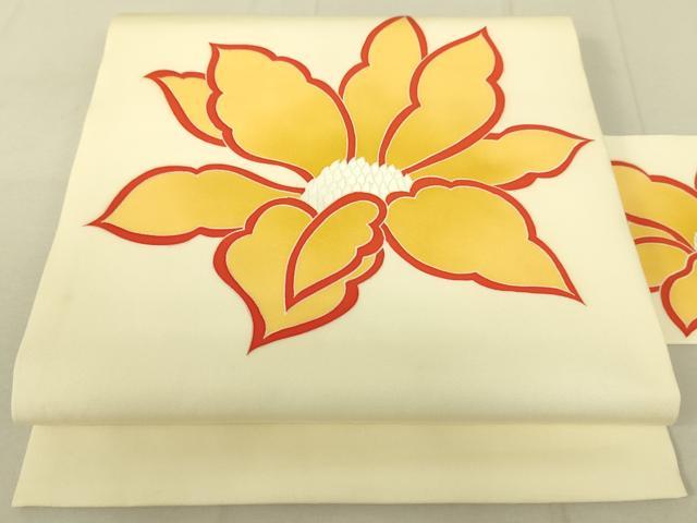 平和屋着物●塩瀬 九寸名古屋帯 刺繍 舞花文 正絹 逸品 DAAX8417du