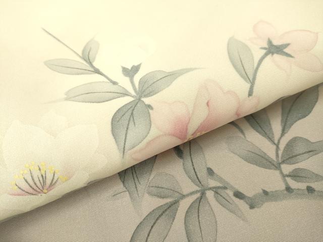 平和屋着物●塩瀬 九寸名古屋帯 手描き 枝花文 正絹 逸品 DAAX8422du
