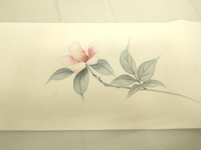 平和屋着物●塩瀬 九寸名古屋帯 手描き 枝花文 正絹 逸品 DAAX8422du