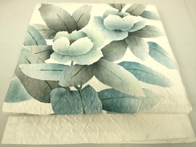 平和屋着物●太鼓柄袋帯 作家物 ふくれ織 草花文 正絹 逸品 DAAX8467du