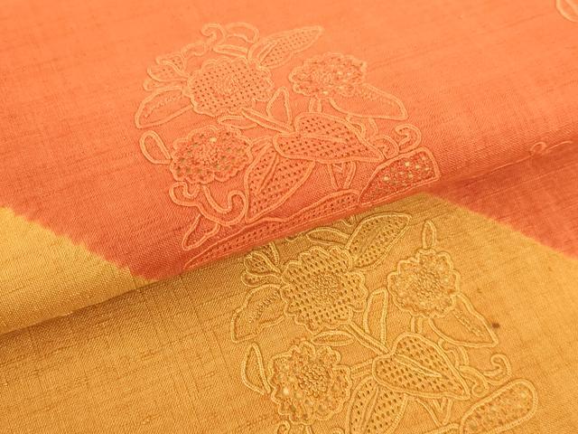 平和屋着物●中国三大刺繍 相良刺繍 総刺繍 九寸名古屋帯 紬地 草花文 正絹 逸品 DAAX8477du