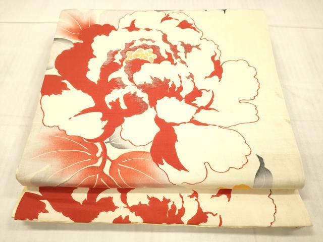 平和屋着物●アンティーク 大正ロマン 全通柄 京袋帯 引き抜き帯 駒刺繍 草花文 銀糸 正絹 逸品 DAAX8521cm