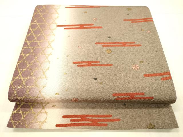平和屋着物●全通柄袋帯 霞花文 金彩 鬼しぼ縮緬 正絹 逸品 DAAX8523cm