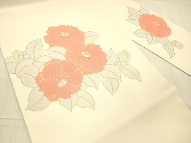 平和屋着物●塩瀬 九寸名古屋帯 駒刺繍 草花文 金彩 正絹 逸品 DAAX8548cm