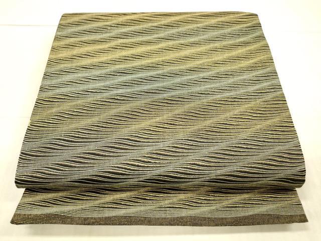 平和屋着物●太鼓柄袋帯 よろけ縞 金通し時 正絹 逸品 DAAX8559cm
