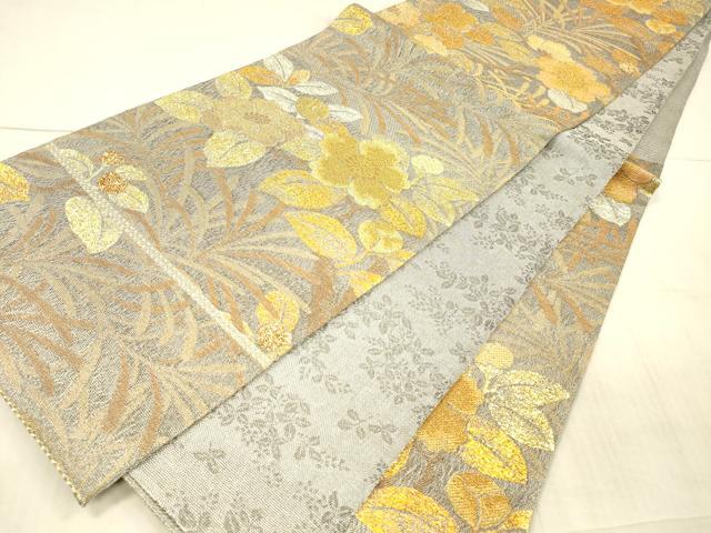 平和屋着物▽スリーシーズン 春夏秋 両面 六通柄 本袋帯 草花文 金銀糸 正絹 逸品 DAAX8561cm