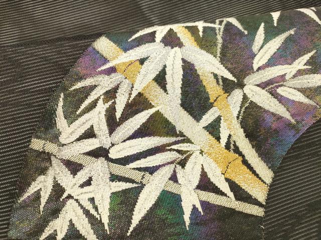 平和屋着物*夏物 九寸名古屋帯 流水地紙笹竹文 黒地 金銀糸 正絹 逸品 DAAX8619cm