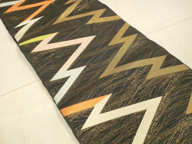 平和屋着物*夏物 全通柄京 本袋帯 抽象文様 黒地 金糸 正絹 逸品 DAAX8634cm