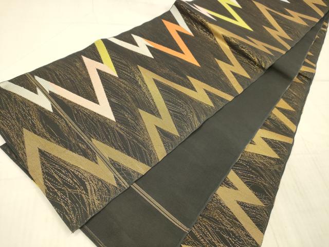 平和屋着物*夏物 全通柄京 本袋帯 抽象文様 黒地 金糸 正絹 逸品 DAAX8634cm