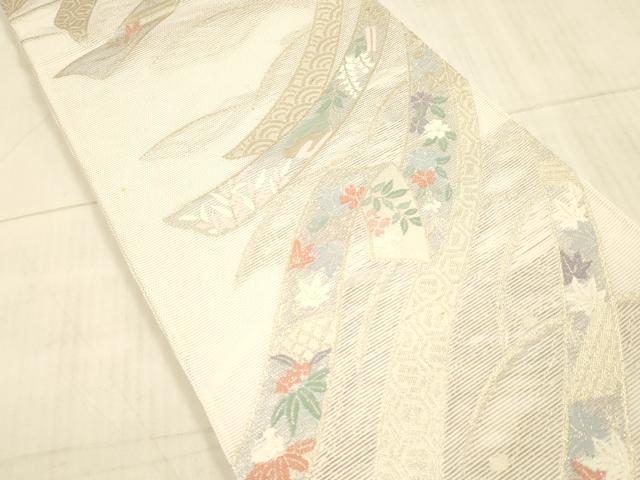 平和屋着物*夏物 六通柄袋帯 草花文 金糸 DAAX8637cm