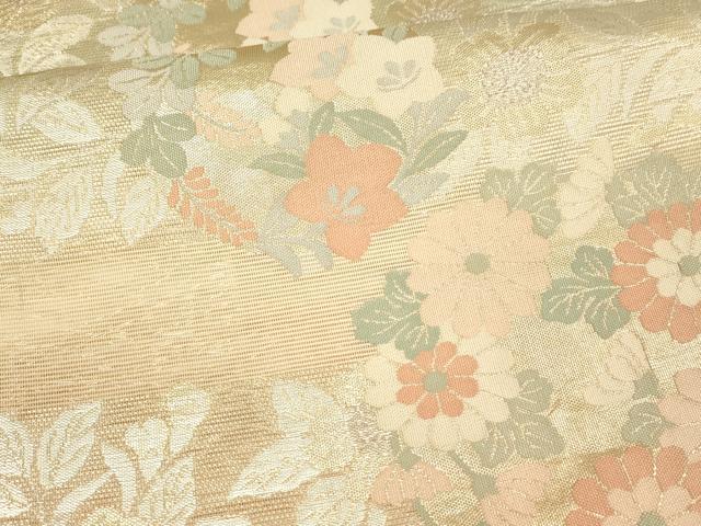 平和屋着物*夏物 六通柄袋帯 草花文 金銀糸 正絹 逸品 DAAX8638cm