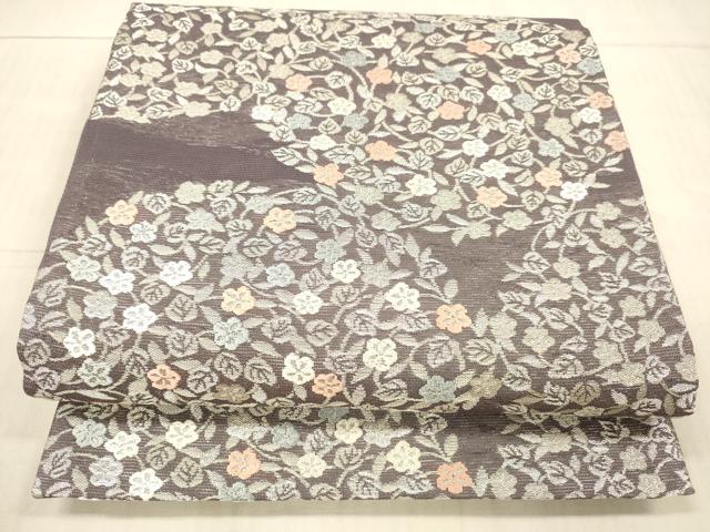 平和屋着物*夏物 六通柄袋帯 唐織 薫風 草花文 銀糸 正絹 逸品 DAAX8639cm