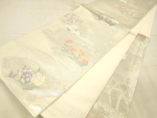 平和屋着物*夏物 京の名門 じゅらく謹製 六通柄袋帯 地紙草花文 金銀糸 正絹 逸品 DAAX8641cm