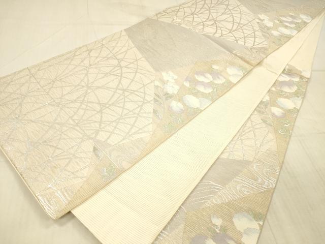 平和屋着物*夏物 六通柄袋帯 流水草花文 銀糸 正絹 逸品 DAAX8642cm