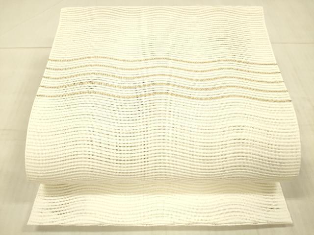 平和屋着物*夏物 絽綴れ 八寸名古屋帯 よろけ縞 金糸 正絹 逸品 DAAX8649cm