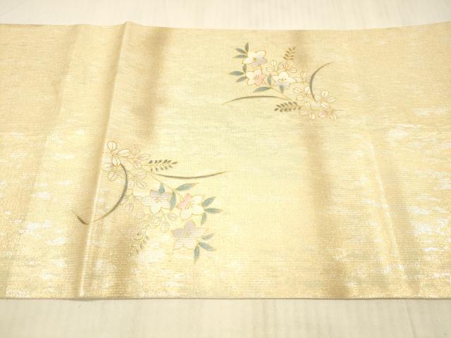 平和屋着物*夏物 太鼓柄袋帯 流水草花文 金銀糸 正絹 逸品 DAAX8654cm