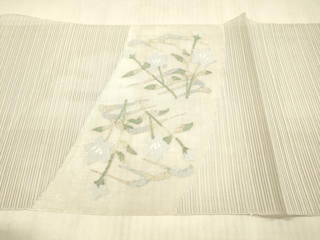 平和屋着物*夏物 絽綴れ 八寸名古屋帯 地紙草花文 金糸 正絹 逸品 DAAX8660cm