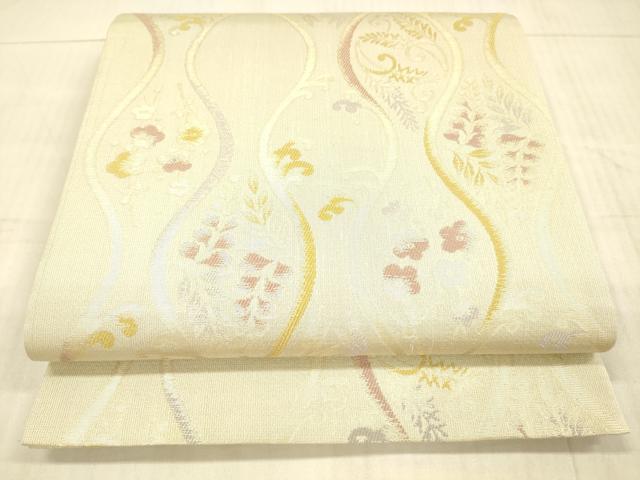 平和屋着物▽スリーシーズン 春夏秋 両面 六通柄袋帯 流水藤花房 舞花文 金銀糸 正絹 逸品 DAAX8675cm