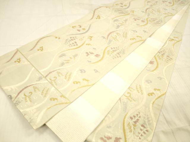平和屋着物▽スリーシーズン 春夏秋 両面 六通柄袋帯 流水藤花房 舞花文 金銀糸 正絹 逸品 DAAX8675cm