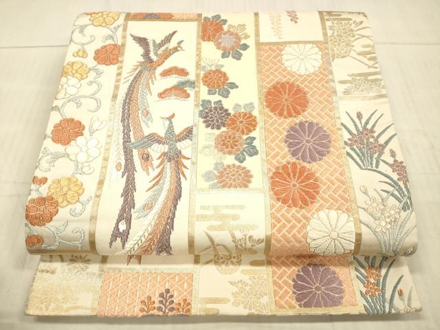 平和屋着物●六通柄袋帯 唐織 鳳凰草花文 金糸 正絹 逸品 DAAX8724cm
