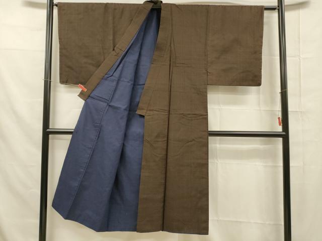 平和屋着物■男性 紬 格子 正絹 逸品 DAAX8773cm