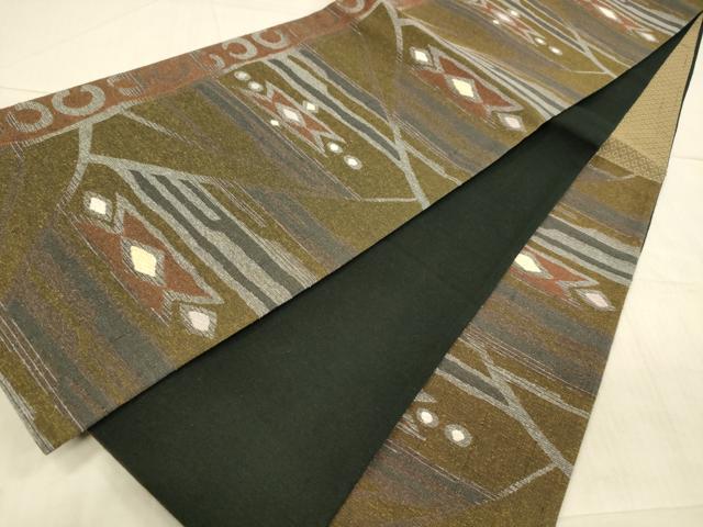 平和屋着物●六通柄袋帯 紬地 真綿シルクモール織 抽象文様 正絹 逸品 DAAX8805cm