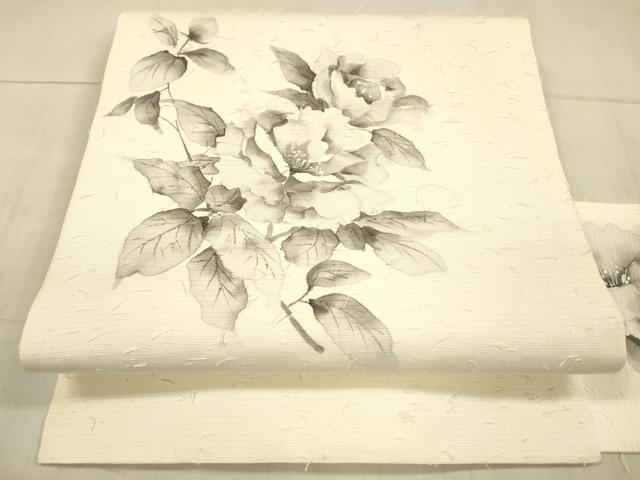 平和屋着物●九寸名古屋帯 髭紬 作家物 手描き 枝花文 正絹 逸品 DAAX8823cm