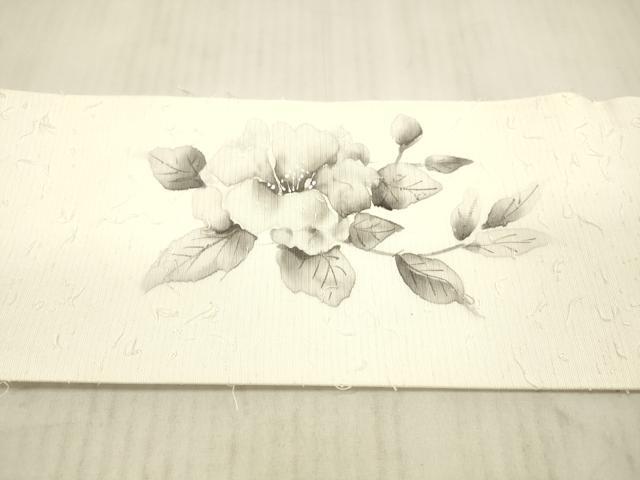 平和屋着物●九寸名古屋帯 髭紬 作家物 手描き 枝花文 正絹 逸品 DAAX8823cm